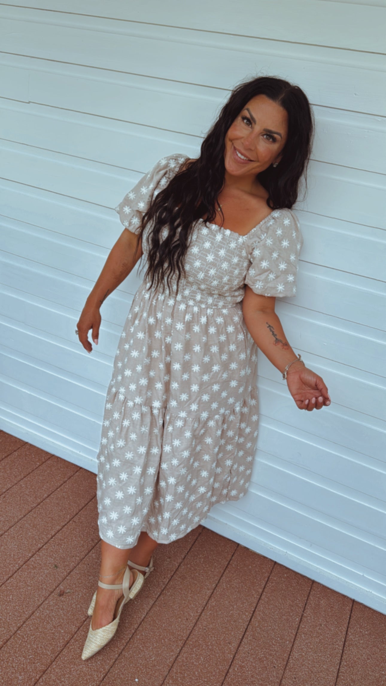 Brown and Taupe Embroidered Floral Maxi Dress