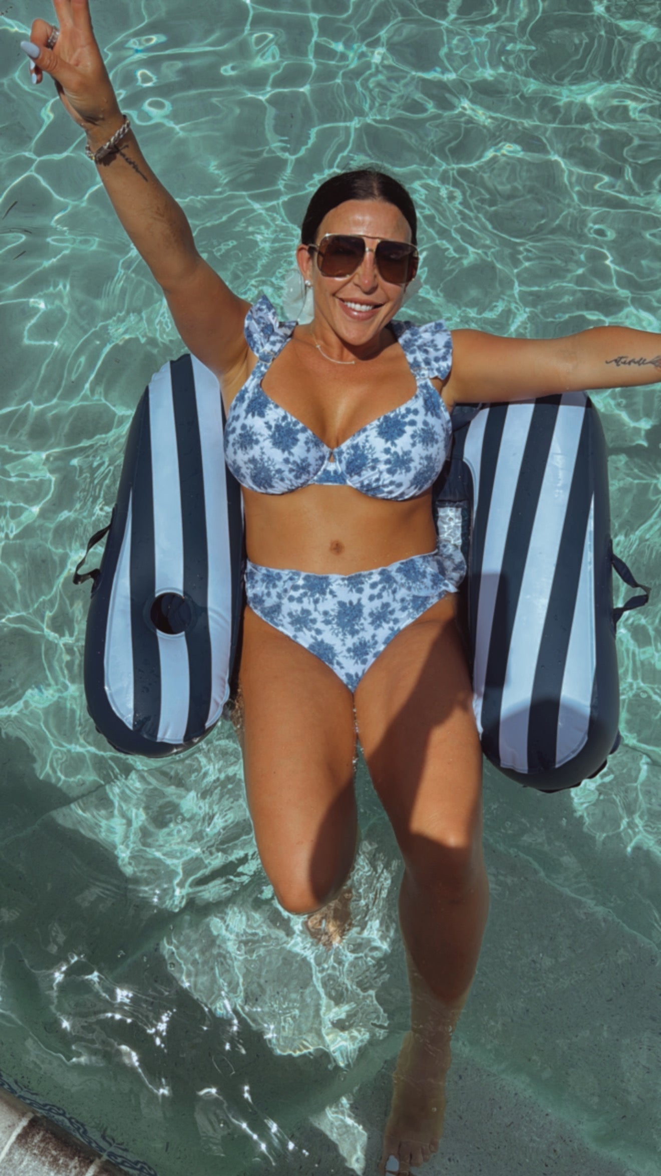 DTW Exclusive Blue Blooms and White Bikini Bottom