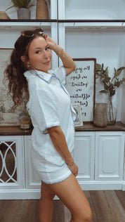 Chic White and Blue Lined Stich Shorts