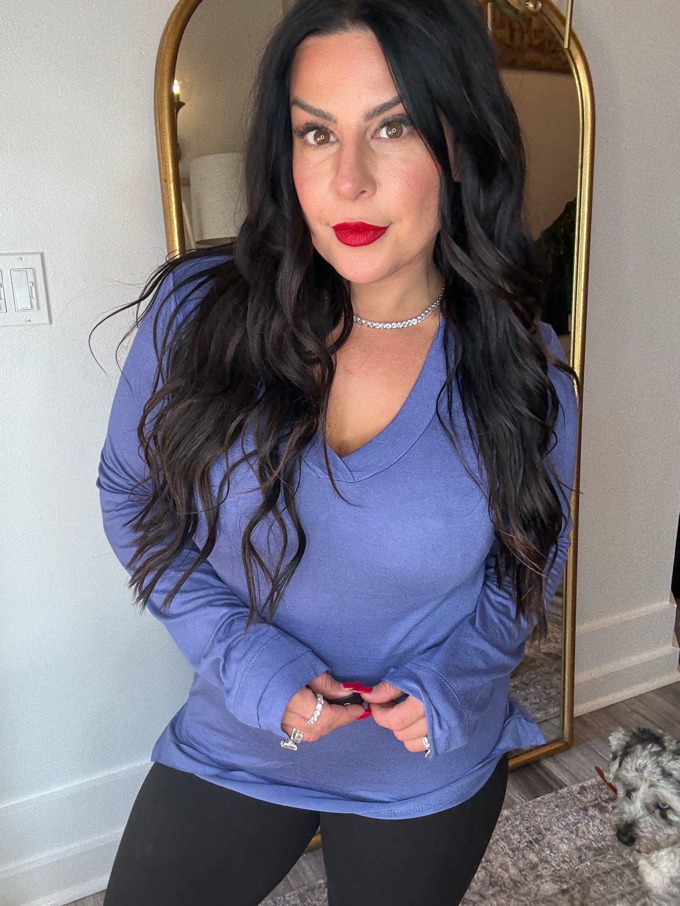 Long Sleeve Vneck Blue Top