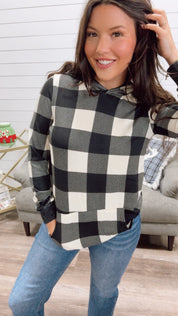 Lightweight Black and White Plaid Hoodie *Final Sale*