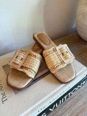 Natural Raffia One Strap Sandals