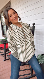 Lightweight Ribbed Cream and Olive Hoodie