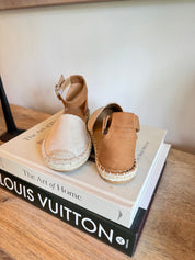 Beige and Cognac Strap Flats