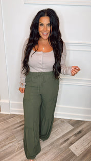Olive Wide Leg Flowy Pants