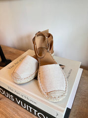 Beige and Cognac Strap Flats