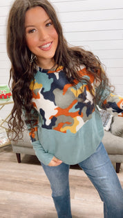 Multi Color Camo Color block Sweater Top *Final Sale*