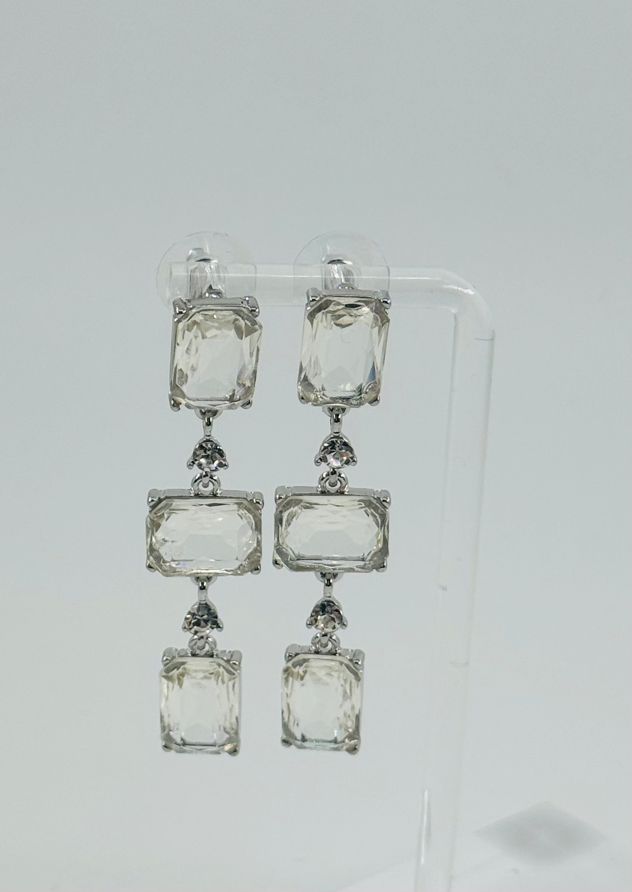 Silver and Crystal Stone Drop Earrings