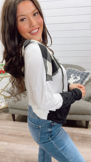 Black and White Color block Plaid Hoodie *Final Sale*