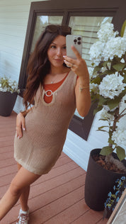 Sassy Taupe Knit Cover Up Dress