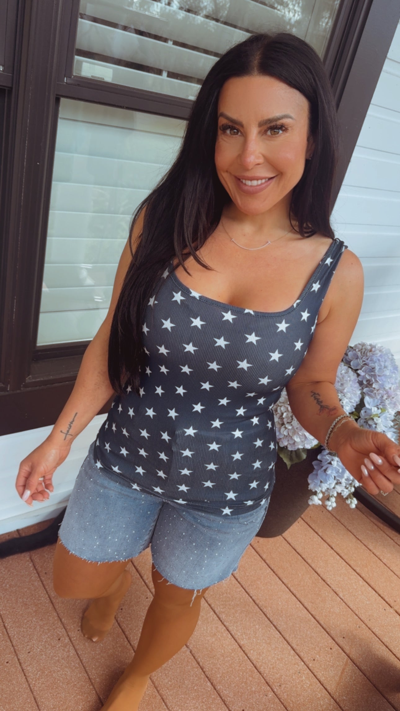 Ultra Soft Ribbed Blue and white Star Tank