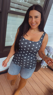 Ultra Soft Ribbed Blue and white Star Tank
