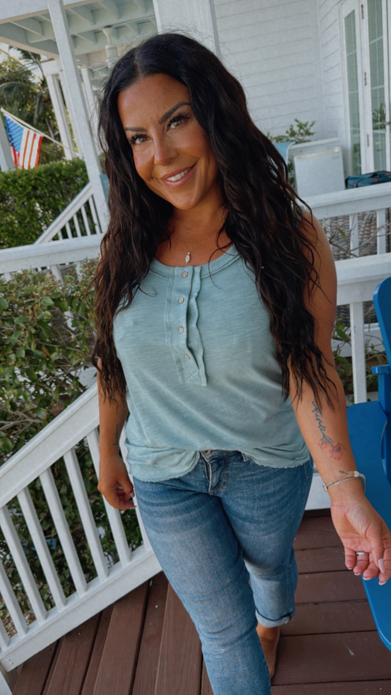 Turquoise 1/4 Button Up Tank