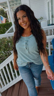 Turquoise 1/4 Button Up Tank