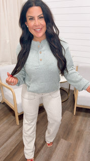 Super High Rise Grey and White Striped Loose Fit Mica Denim Jeans