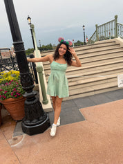 Seafoam Box Pleat Flare Denim Dress