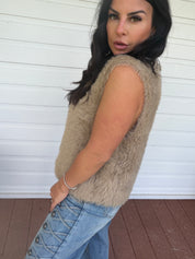 Light Mocha Brown Crush Faux Fur Vest