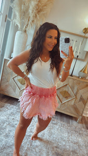 High Waist Pink Distressed Hem Denim Shorts- DEAL OF THE DAY