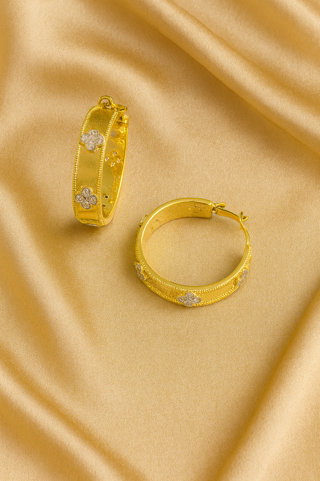 Bella Neane Gold adn Crystal Floral Hoop earrings