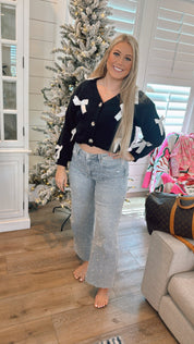 Denim Diamond and Pearl Wide Leg Mica Denim Jeans