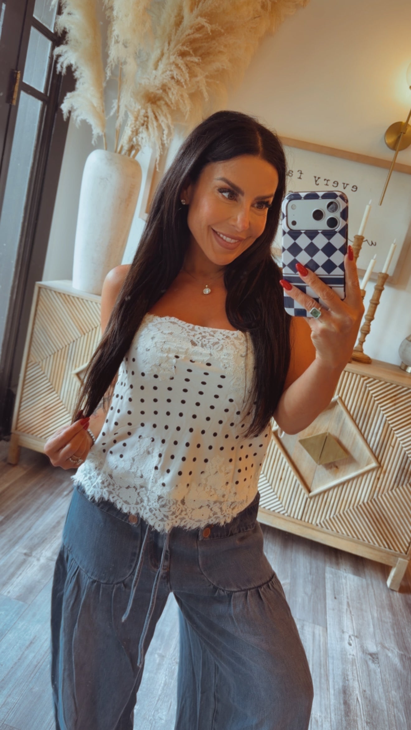 Stitch and CO White and Black Dot Tank