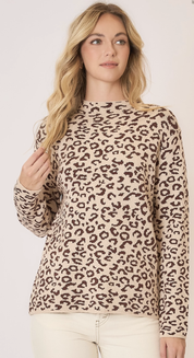 Cozy Co Leopard Print Mock Neck Knit Sweater