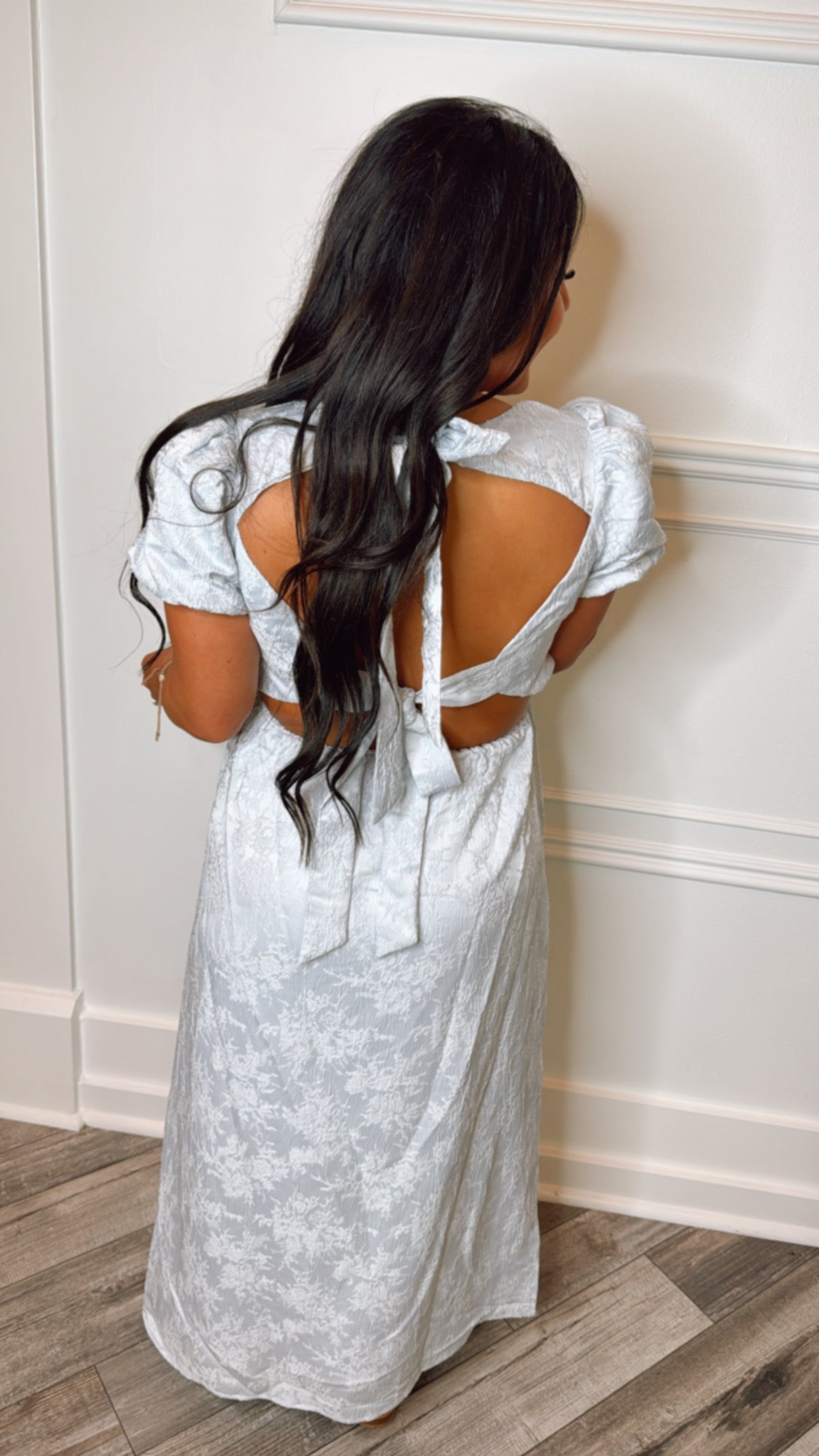 Dusty Blue Floral Midi Dress