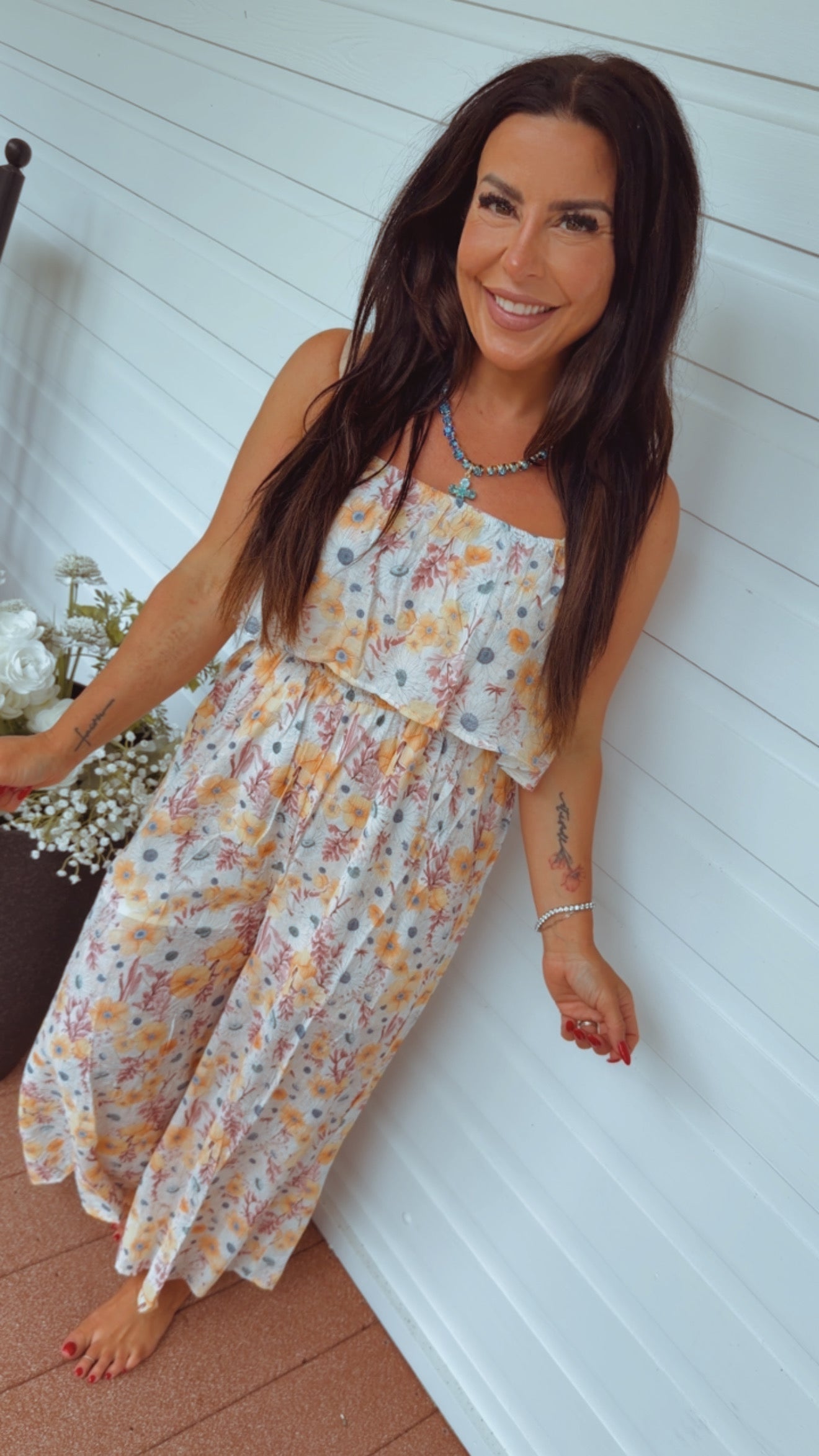 Cream and Yellow Floral Jumpsuit