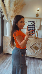 Stitch and CO Soft Orange Ribbed Square Top