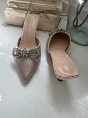 Nude Silk and Crystal Bow Heels