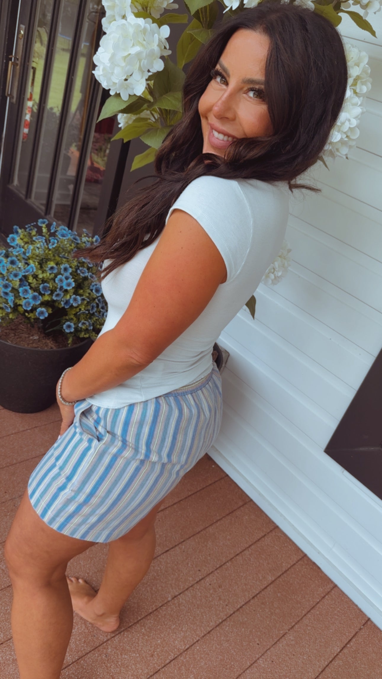 Blue and Yellow Stripe Chic Shorts