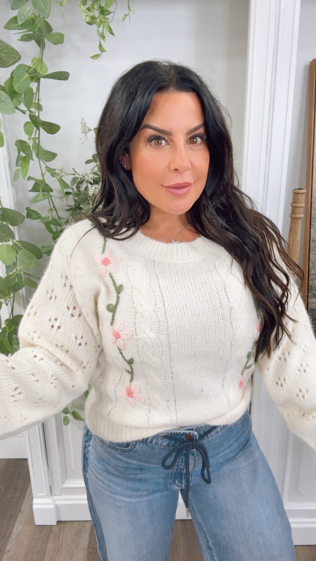 Ivory nad Floral Ultra Soft Knit Pol Sweater