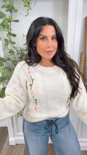 Ivory nad Floral Ultra Soft Knit Pol Sweater