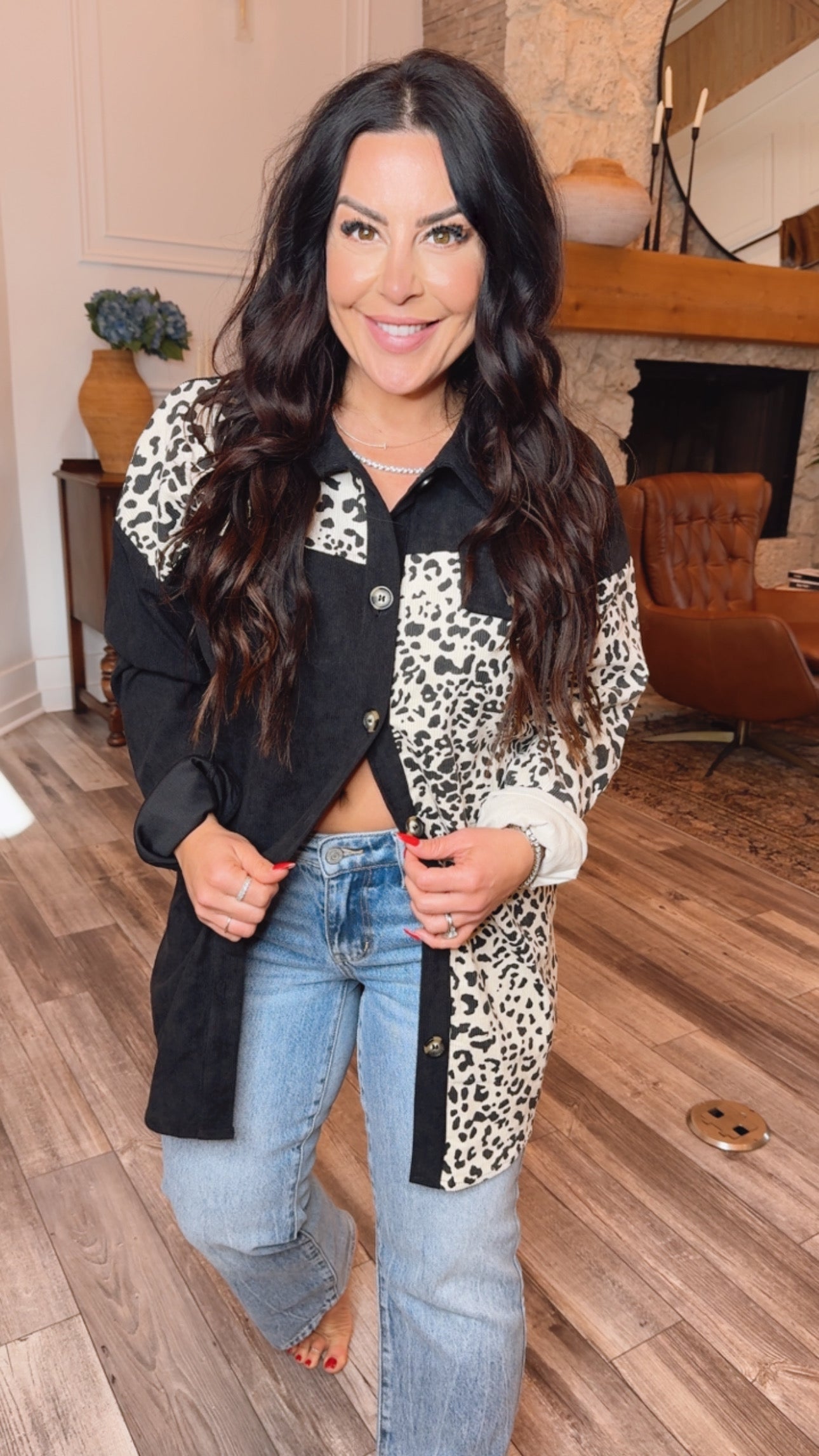 Leopard and Black Denim shacket