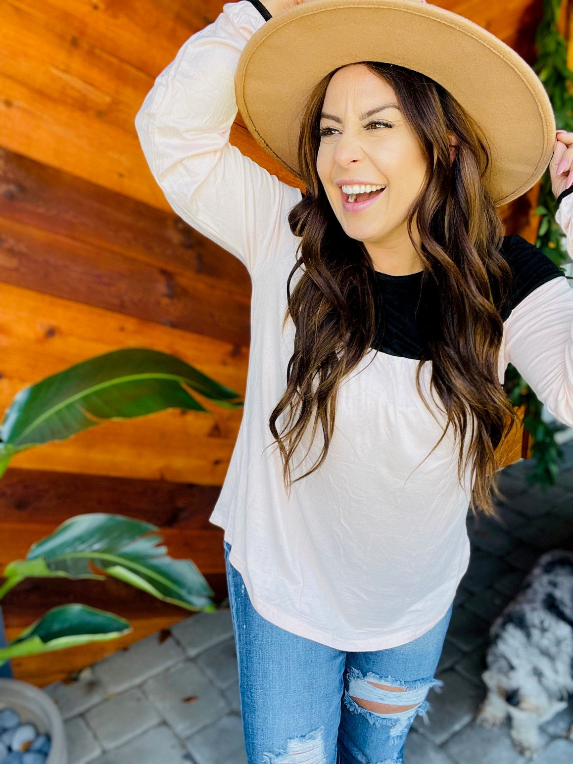 Soft Long Sleeve Color Block Black and Pink Top