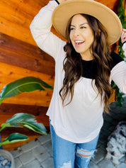 Soft Long Sleeve Color Block Black and Pink Top