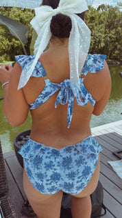 DTW Exclusive Blue Blooms and White Bikini Top