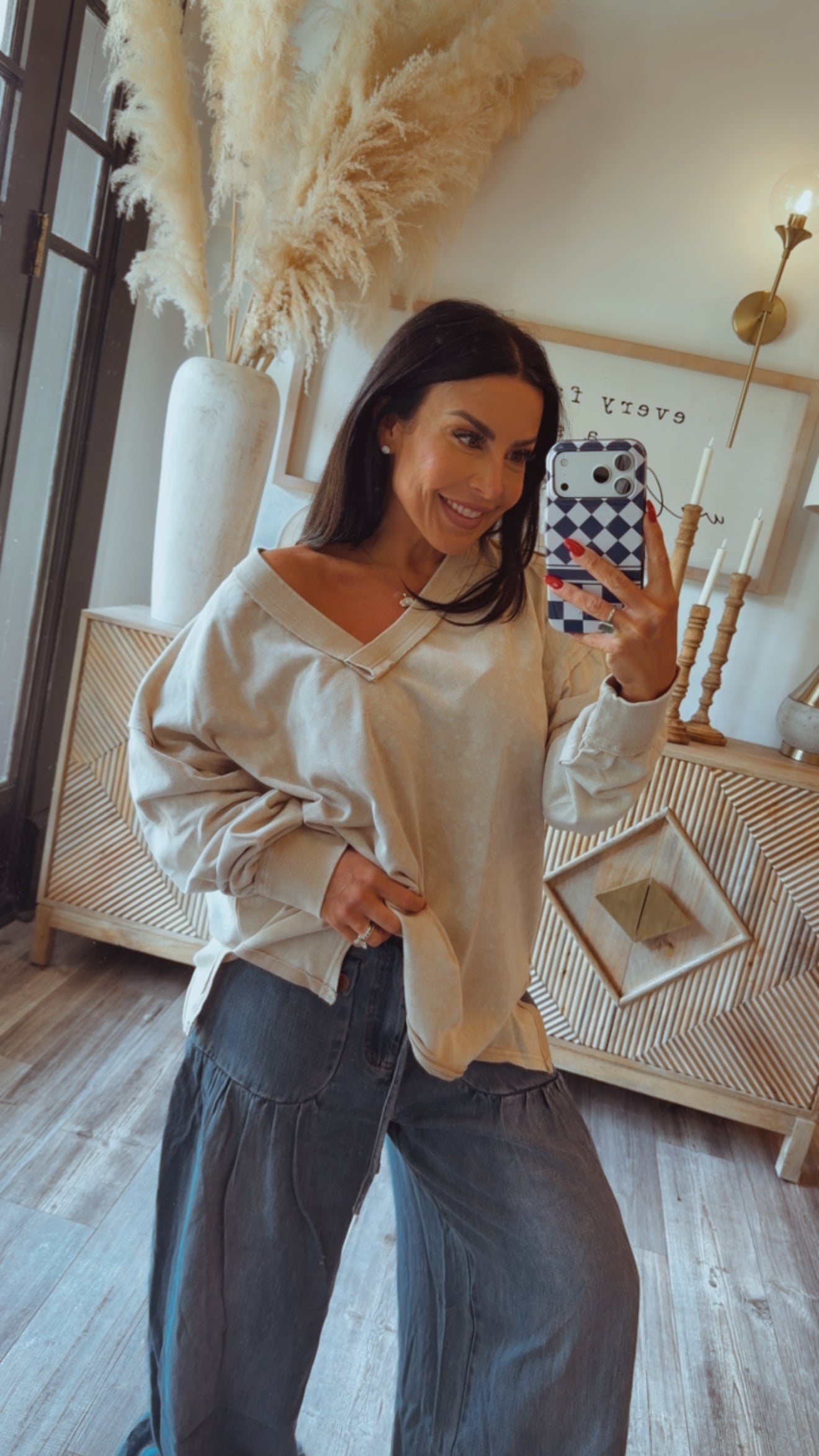Stitch and CO Washed Taupe Loose Fit Pullover