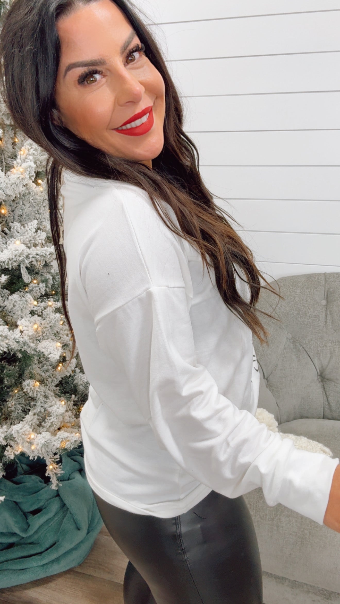 Ultra Soft White Long Sleeve Sparkle Classic Santa Sweater