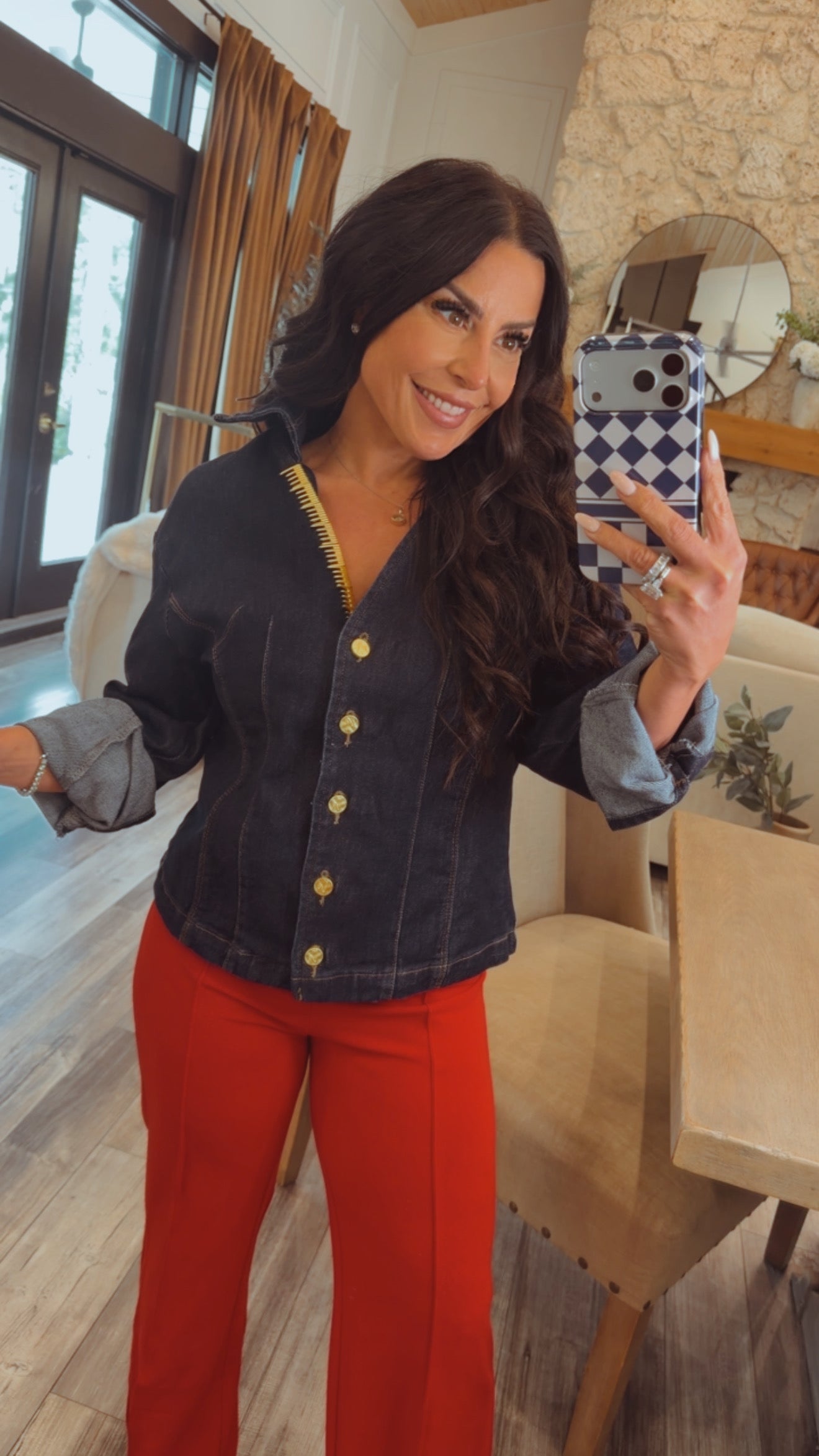 Chic Denim and Gold Accent Jacket