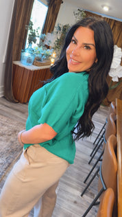 Kelly Green Knit Short Sleeve Vneck Top