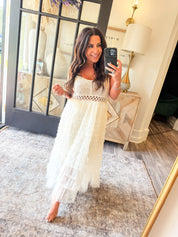 Chic POL Cream And Tan Crochet Tulle Dress