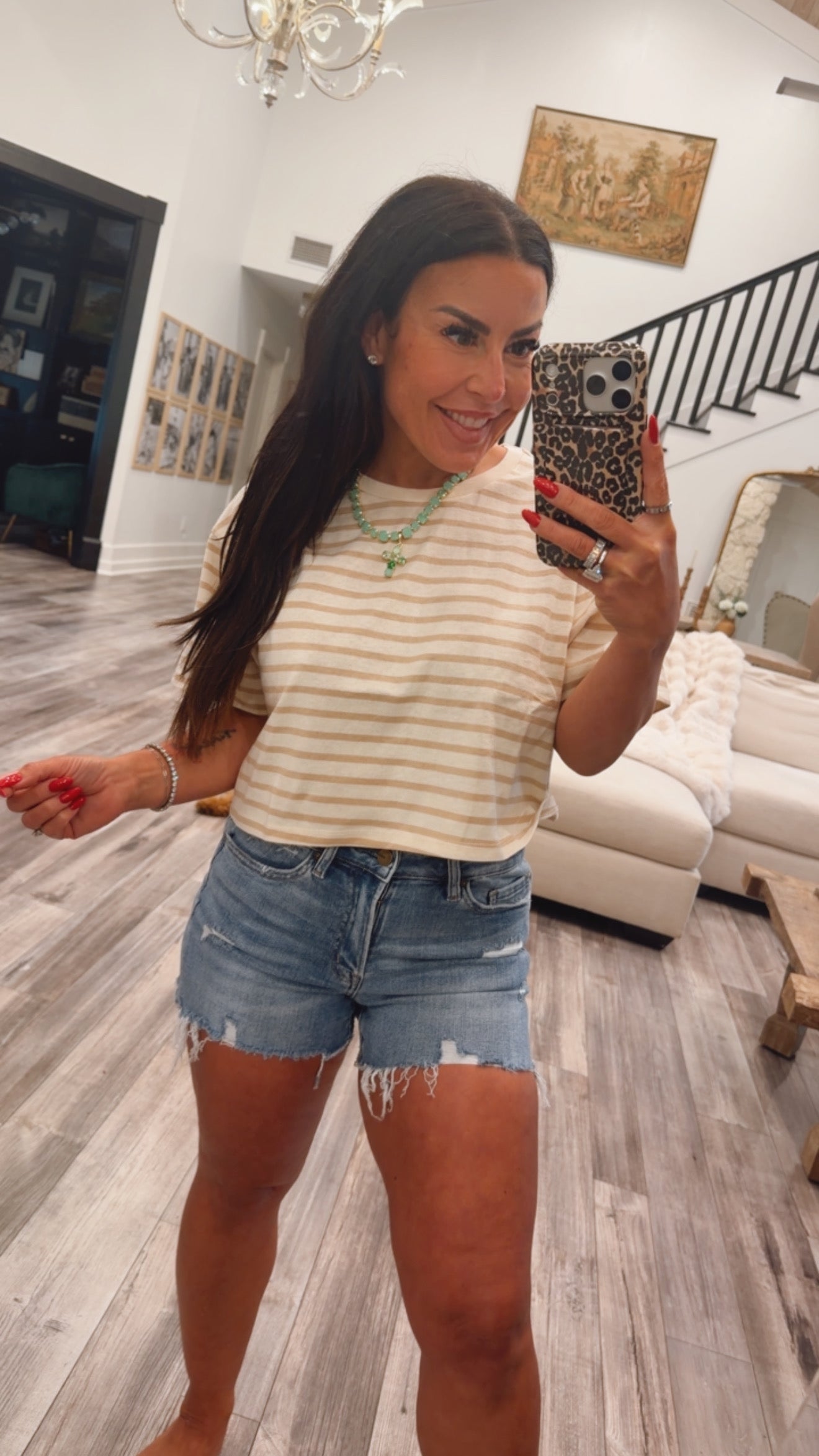 Chic Cropped White and Taupe Striped Top