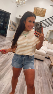 Chic Cropped White and Taupe Striped Top