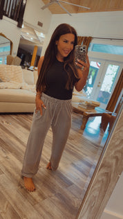 Black and White Striped Flowy Pants