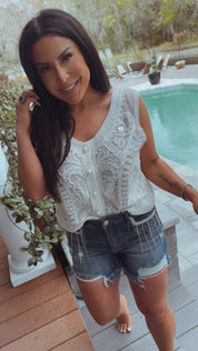 Dark High Rise Rhinestone Detail Risen Shorts