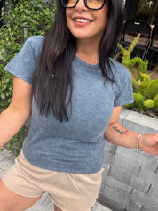 Ultra Soft Smokey Blue Wash Short Sleeve Top