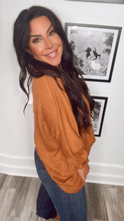 Brown Long Sleeve Pocket Top