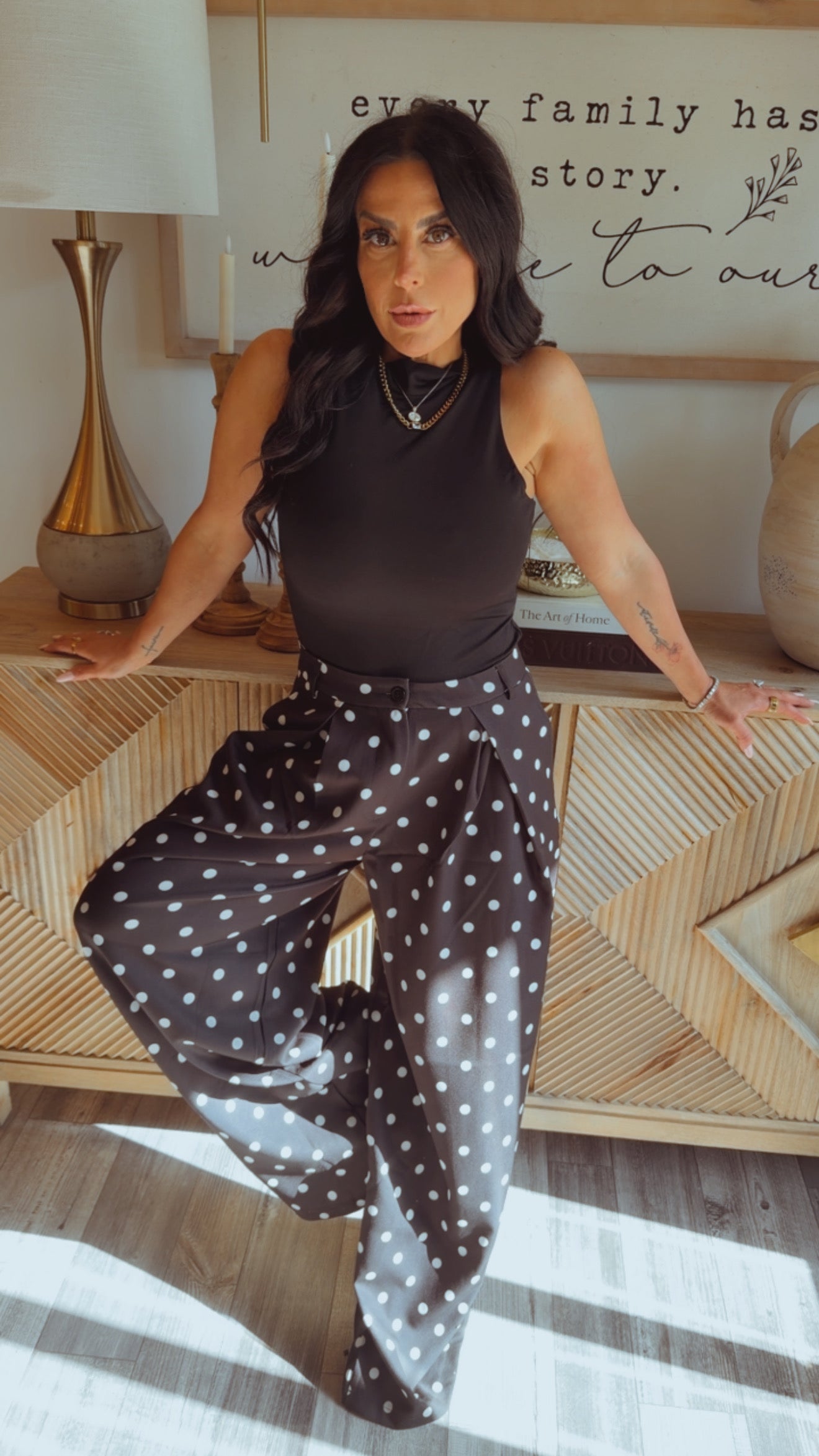 Black and White Polka Dot Wide Leg  Trousers