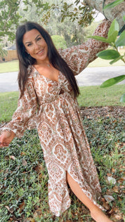 Brown Multi Floral Maxi Long Sleeve Cozy Co Dress